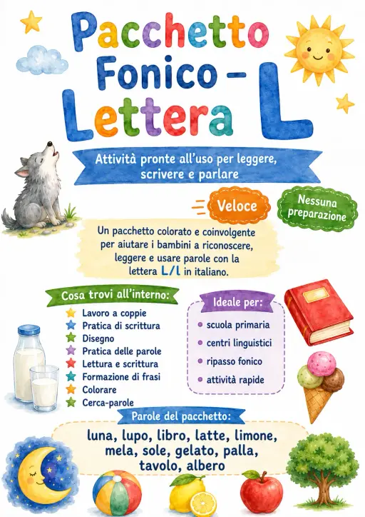 Italian Letter L Phonics Worksheets Pack