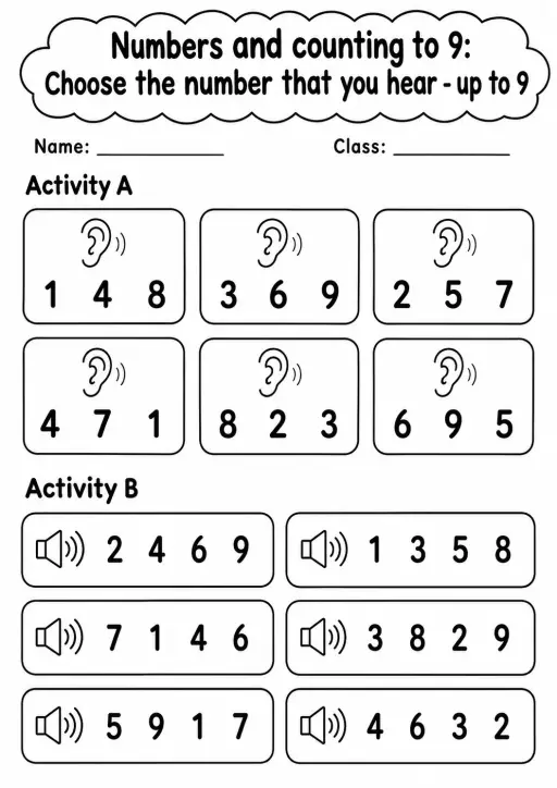 Pre-K Numbers and Counting to 9 Math Worksheet Pack