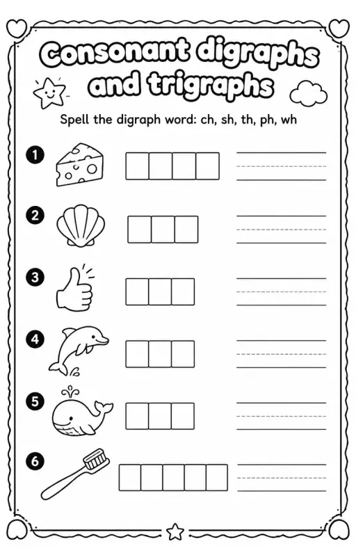 Spell the digraph word: ch, sh, th, ph, wh