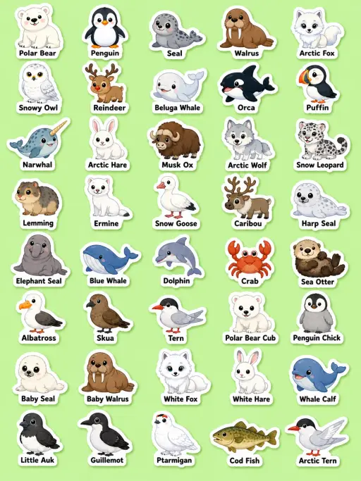 Arctic Animals Printable Sticker Sheet