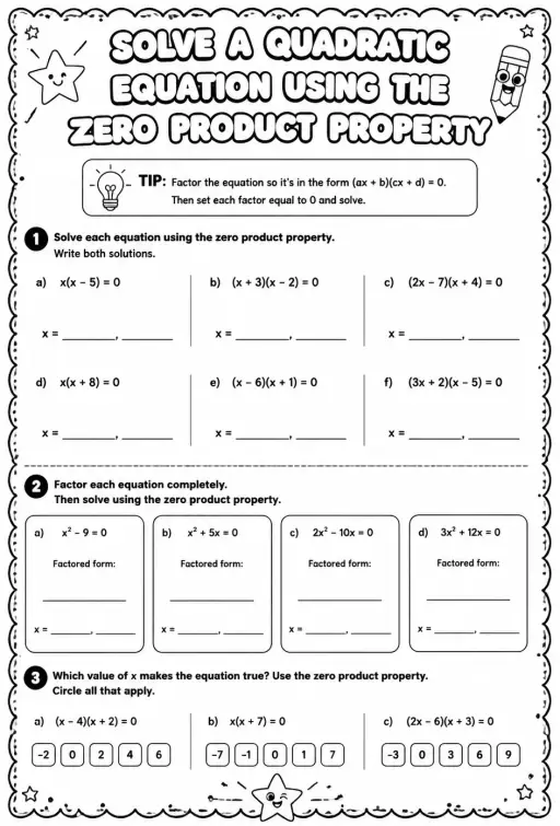 Solve a quadratic equation using the zero product property