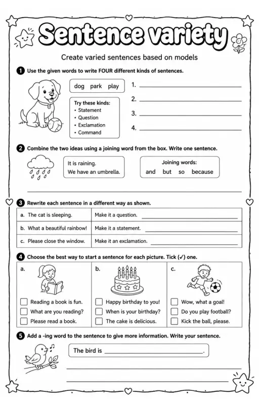 Create varied sentences based on models