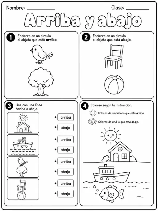 Kindergarten - posición espacial - Paquete de fichas