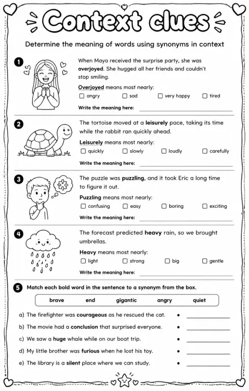 Determine the meaning of words using synonyms in context