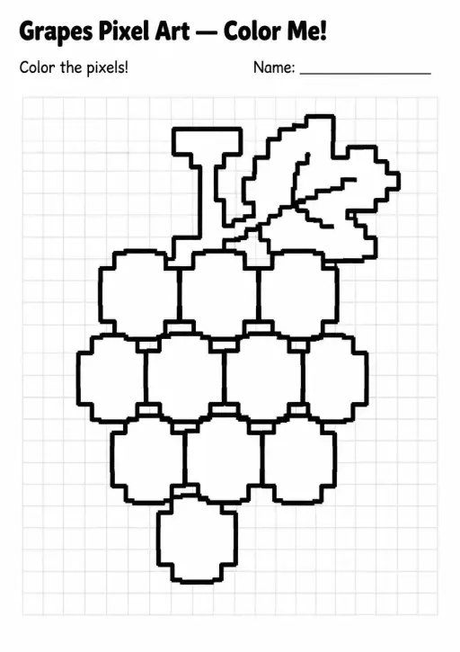Grapes Pixel Art Coloring Page