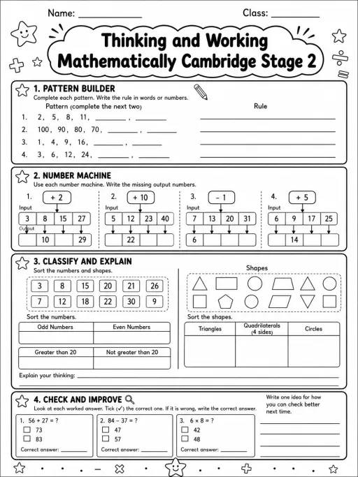Thinking and Working Mathematically Cambridge Stage 2