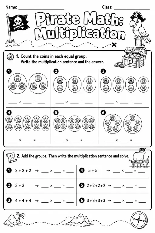 Pirate Math: Word Problems Worksheet Pack