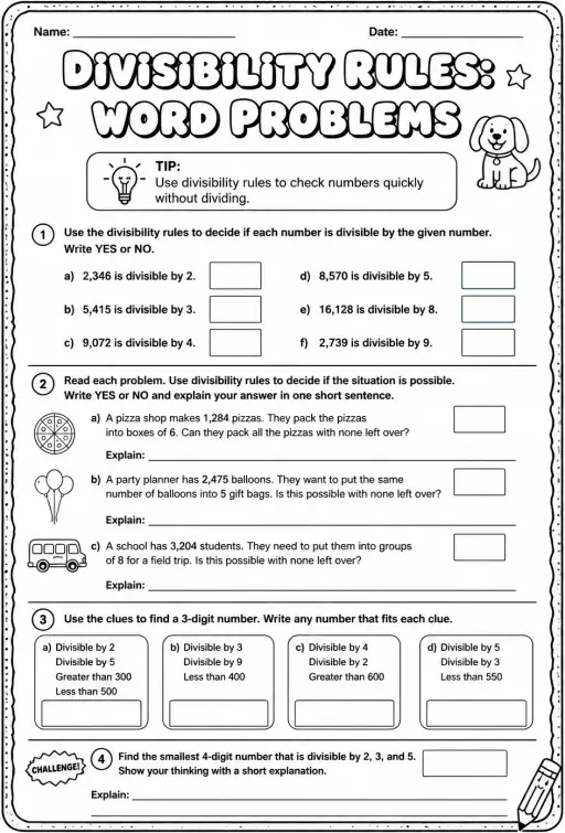 Divisibility rules: word problems
