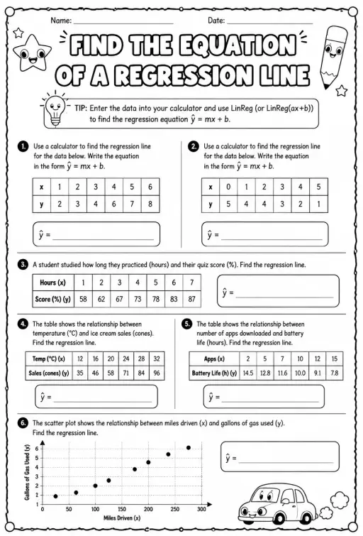 Find the equation of a regression line