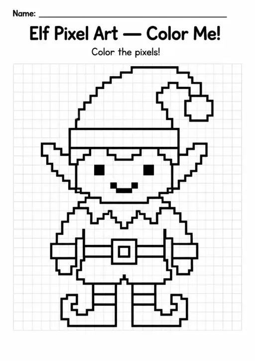 Elf Pixel Art Coloring Page