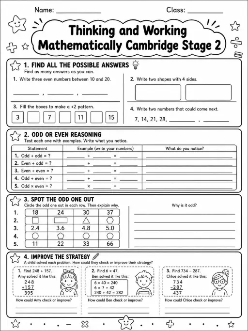 Thinking and Working Mathematically Cambridge Stage 2