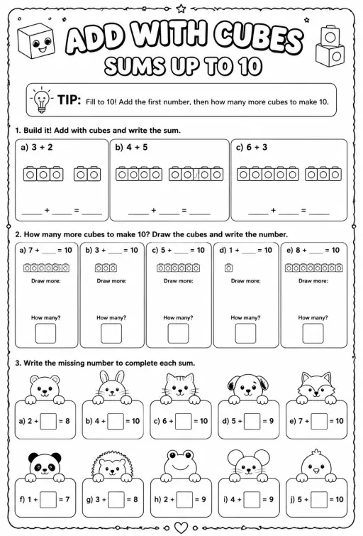Add with cubes - sums up to 10