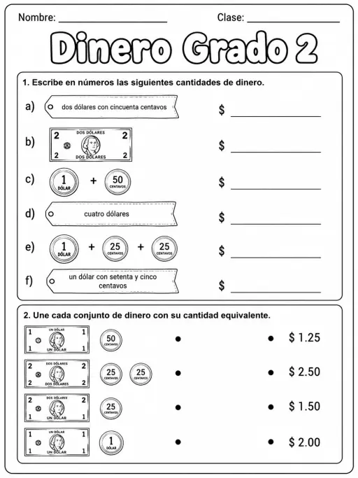2.º grado - dinero - Paquete de fichas