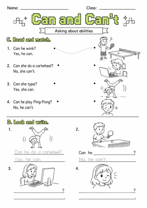 Can And Can'T | Grades 2-3 Grammar Worksheet
