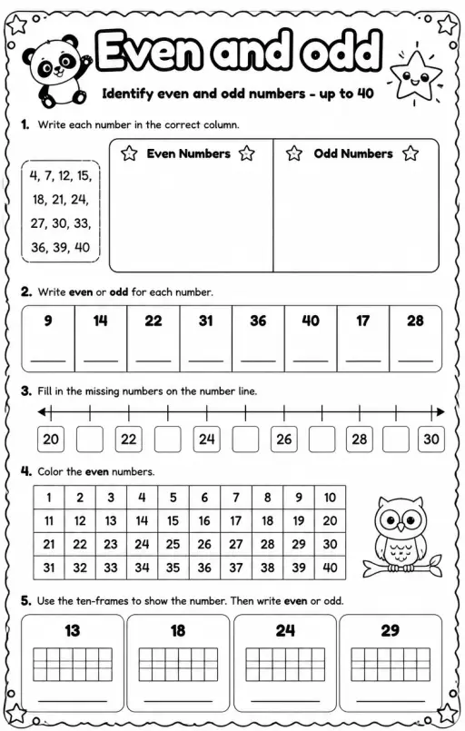 Identify even and odd numbers - up to 40
