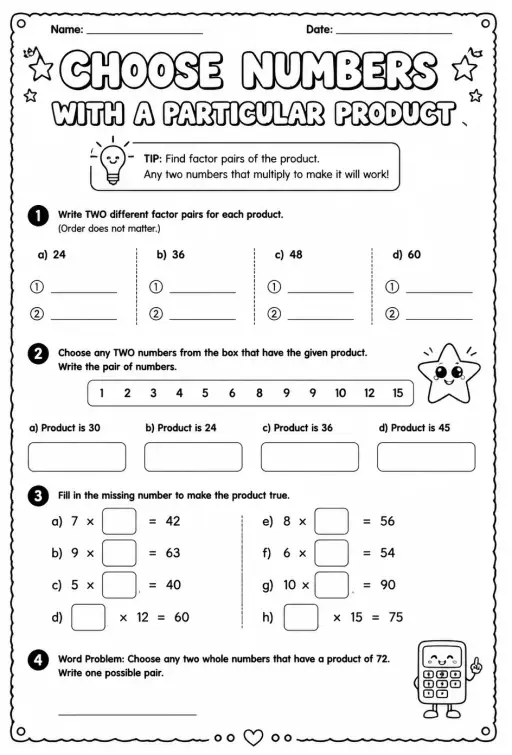 Choose numbers with a particular product