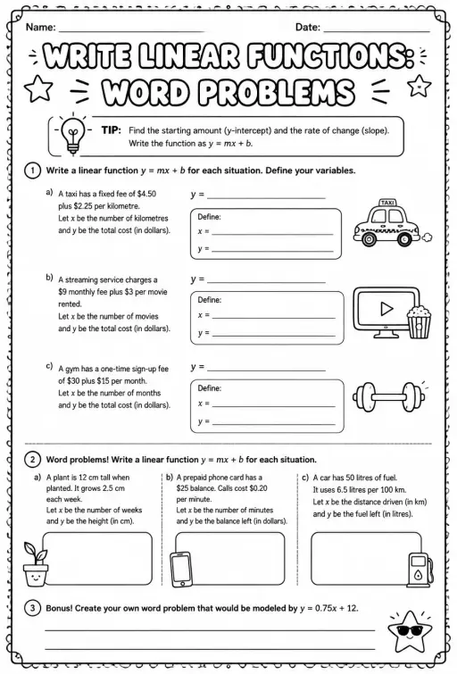 Write linear functions: word problems