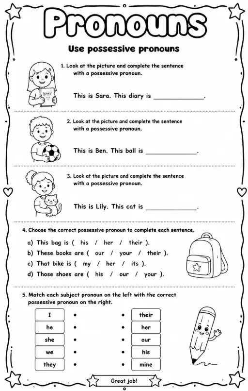 Use possessive pronouns