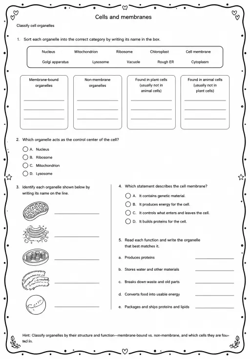 Classify cell organelles