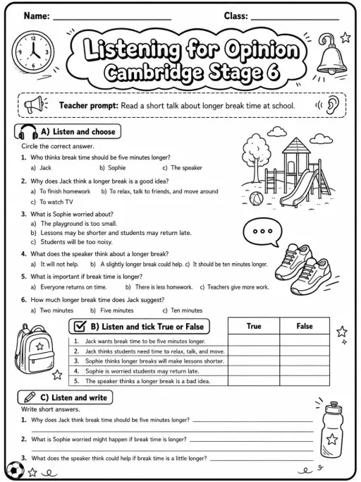Listening for Opinion Cambridge Stage 6 - Should Break Time Be Longer