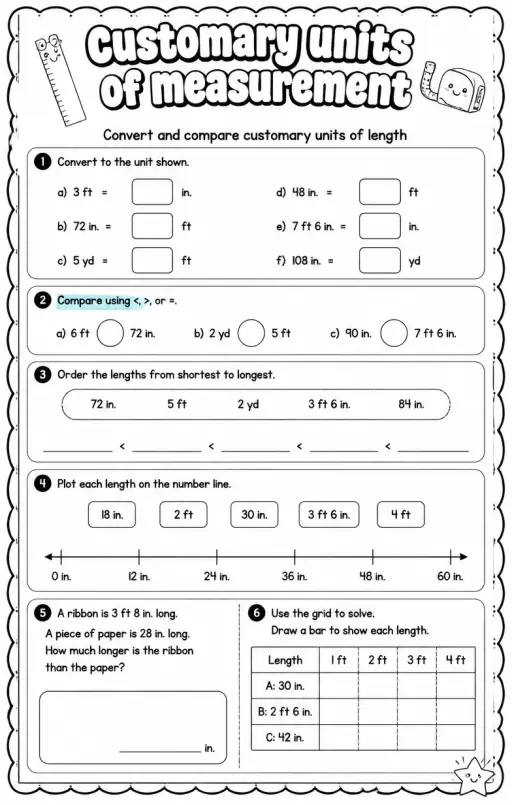 Convert and compare customary units of length