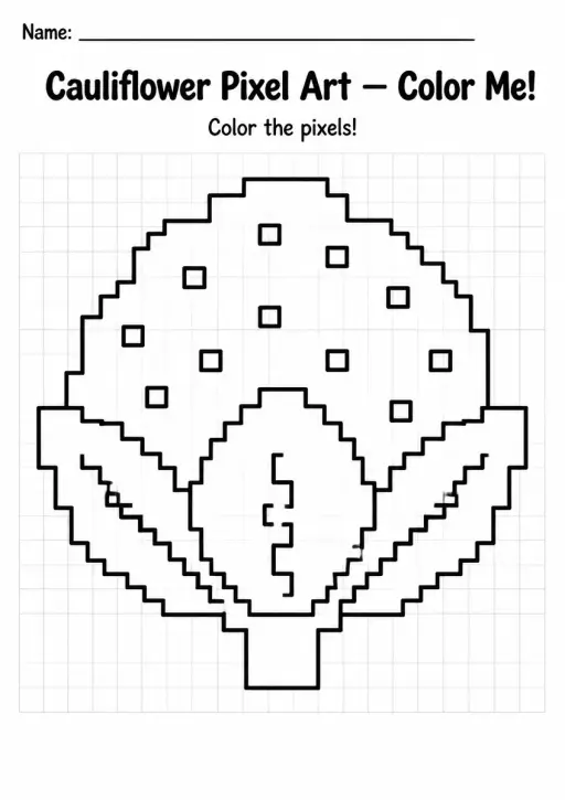 Cauliflower Pixel Art Coloring Page