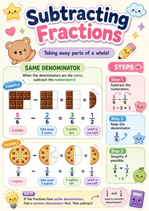 Subtracting Fractions Infographic