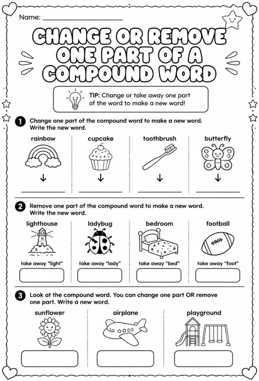 Change or remove one part of a compound word