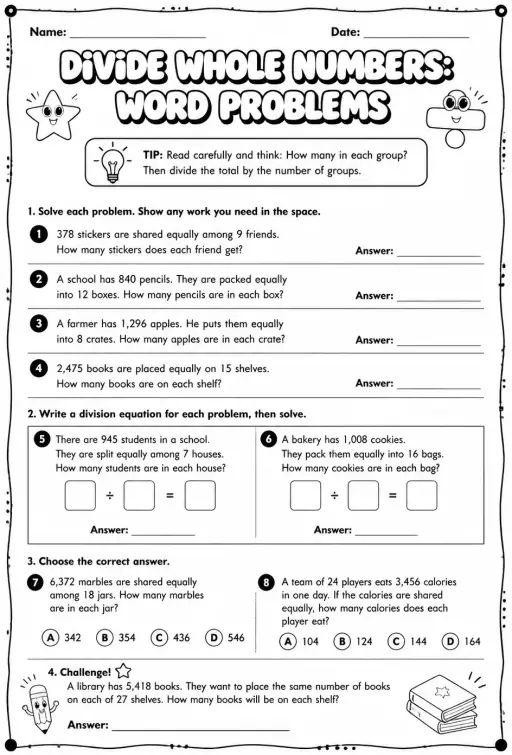 Divide whole numbers: word problems