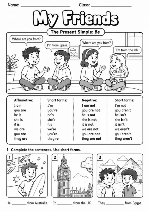 Present Simple Be: My Friends | Grades 3-4 Grammar Worksheet
