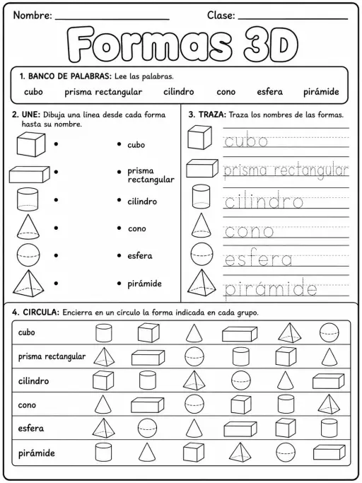5.º grado - figuras 3D - Paquete de fichas