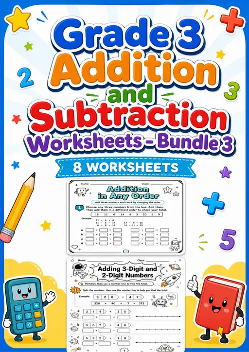Grade 3 Addition and Subtraction Worksheets - Pack 3