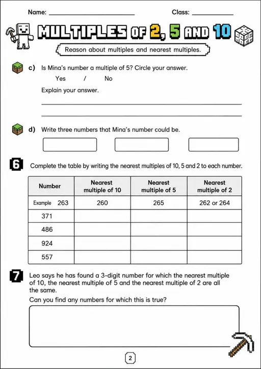 MULTIPLES OF 2, 5 AND 10 - Grade 3 Math Worksheet - grade 3 Graphs, tables, and data interpretation