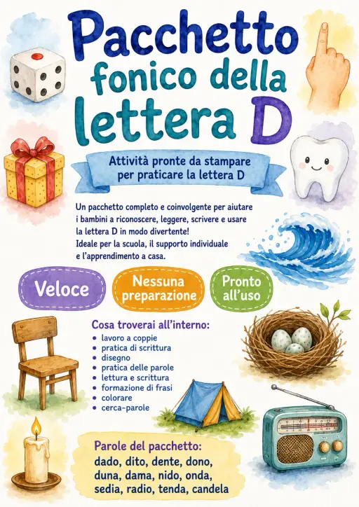 Italian Letter D Phonics Worksheets Pack