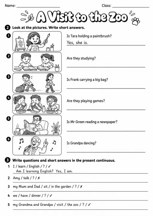 Present Continuous: A Visit To The Zoo 3 | Grades 3-4 Grammar Worksheet
