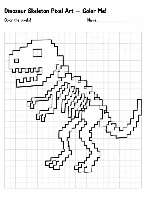 Dinosaur Skeleton Pixel Art Coloring Page
