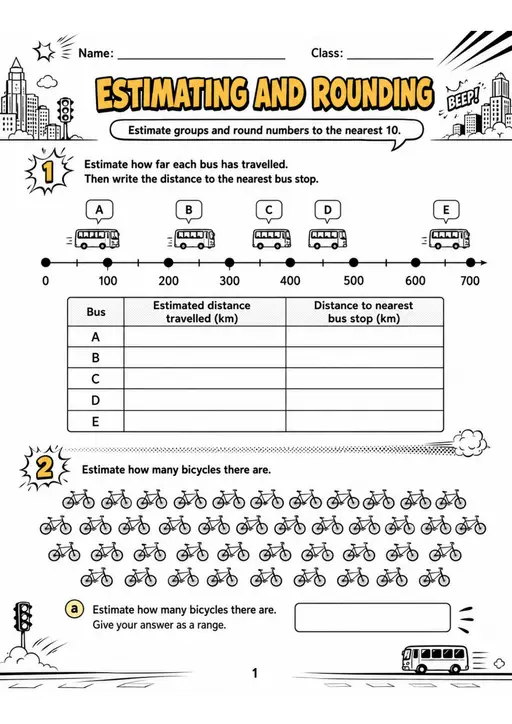 ESTIMATING AND ROUNDING - Grade 3 Math Worksheet - grade 3 Reading, explanation, and short-response questions