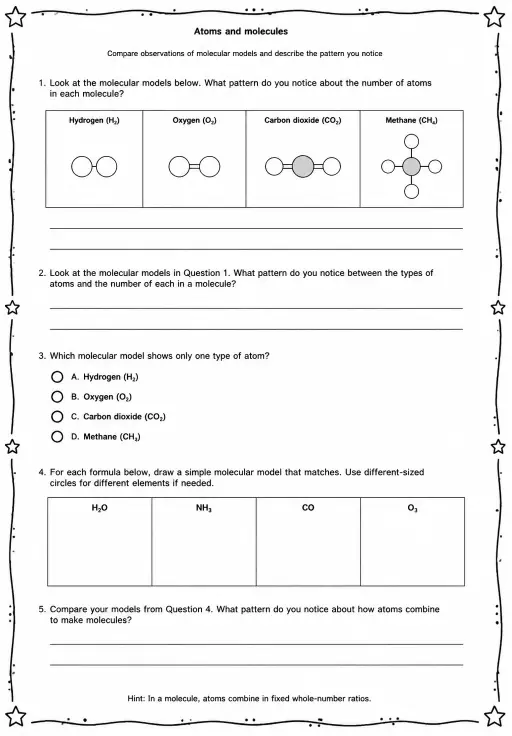 Compare observations of molecular models and describe the pattern you notice