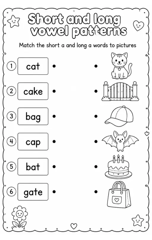 Match the short a and long a words to pictures