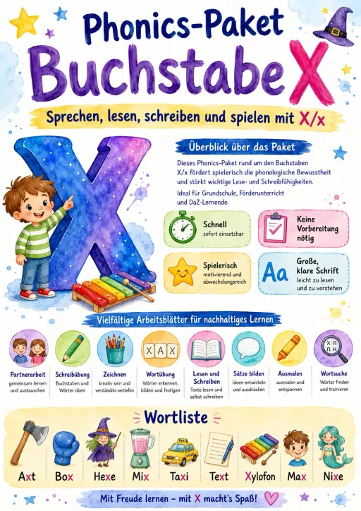 German Letter X Phonics Worksheets Pack
