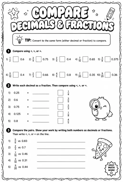 Compare decimals and fractions