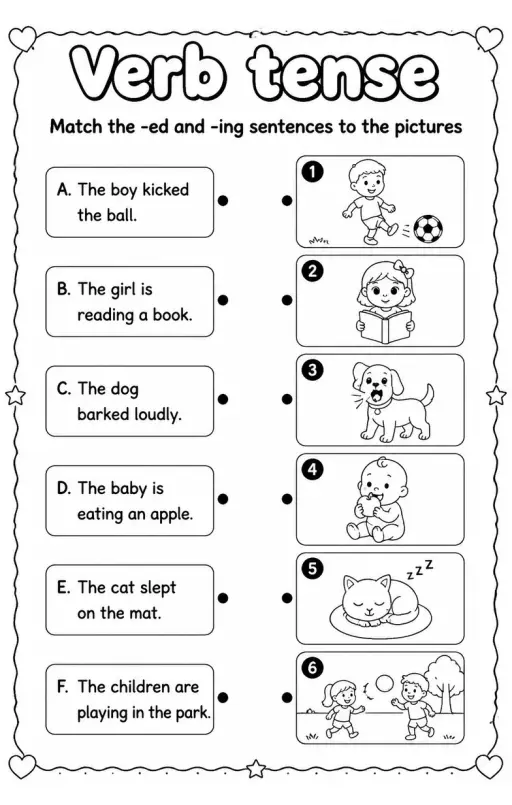 Match the -ed and -ing sentences to the pictures