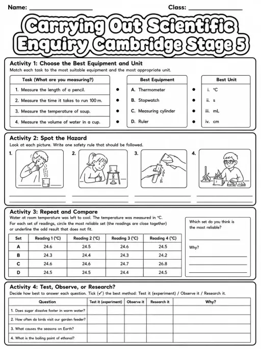 Carrying Out Scientific Enquiry Cambridge Stage 5
