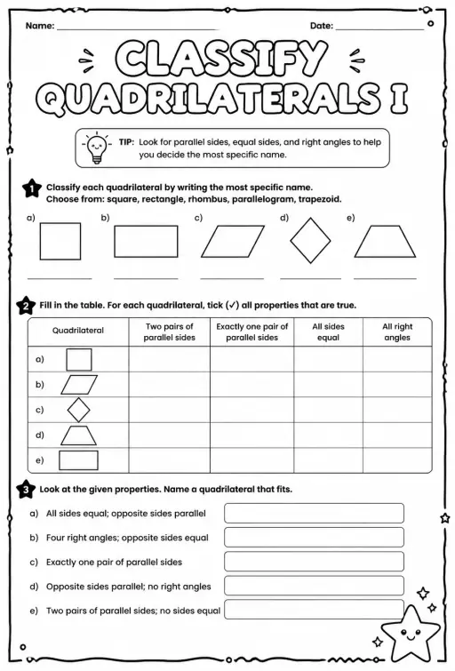 Classify quadrilaterals I