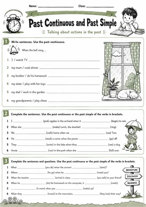 Past Continuous And Past Simple 2 | Grade 5 Grammar Worksheet
