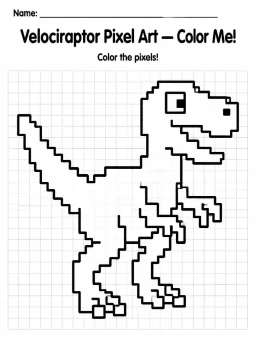 Velociraptor Pixel Art Coloring Page