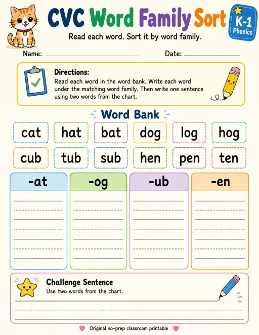 CVC Word Family Sort - Set 3
