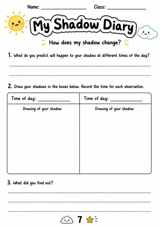 My Shadow Diary - Grade 3 Science Worksheet
