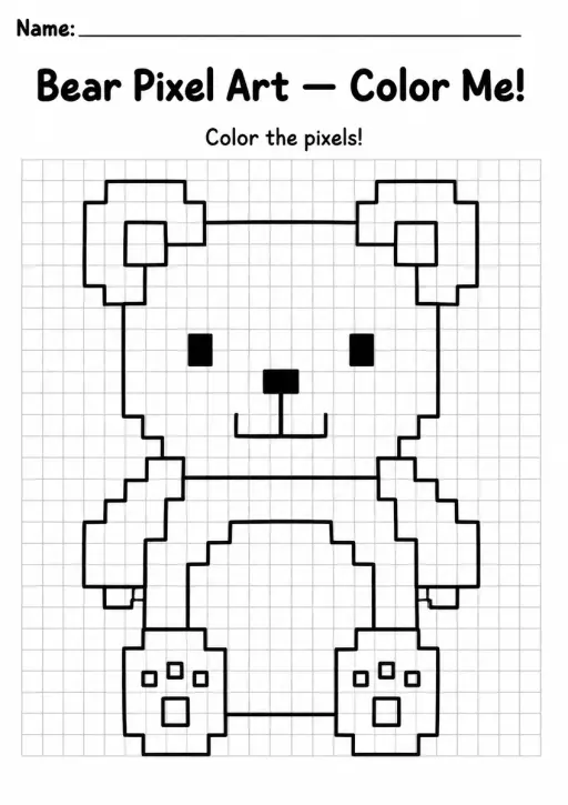Bear Pixel Art Coloring Page