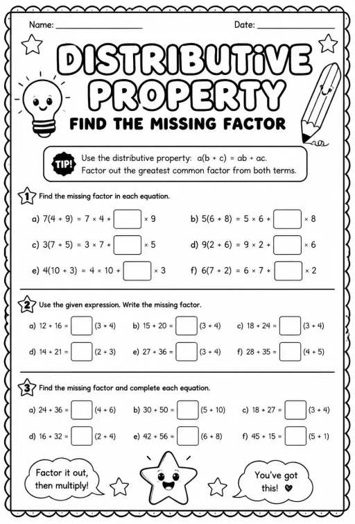 Distributive property: find the missing factor